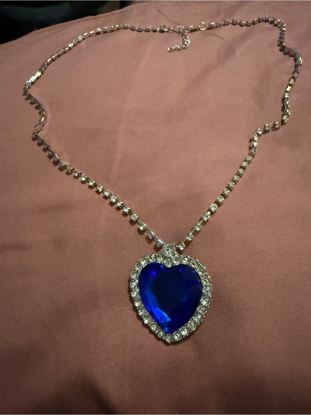 Blue Heart Crystal Pendant Necklace - Silver Tone